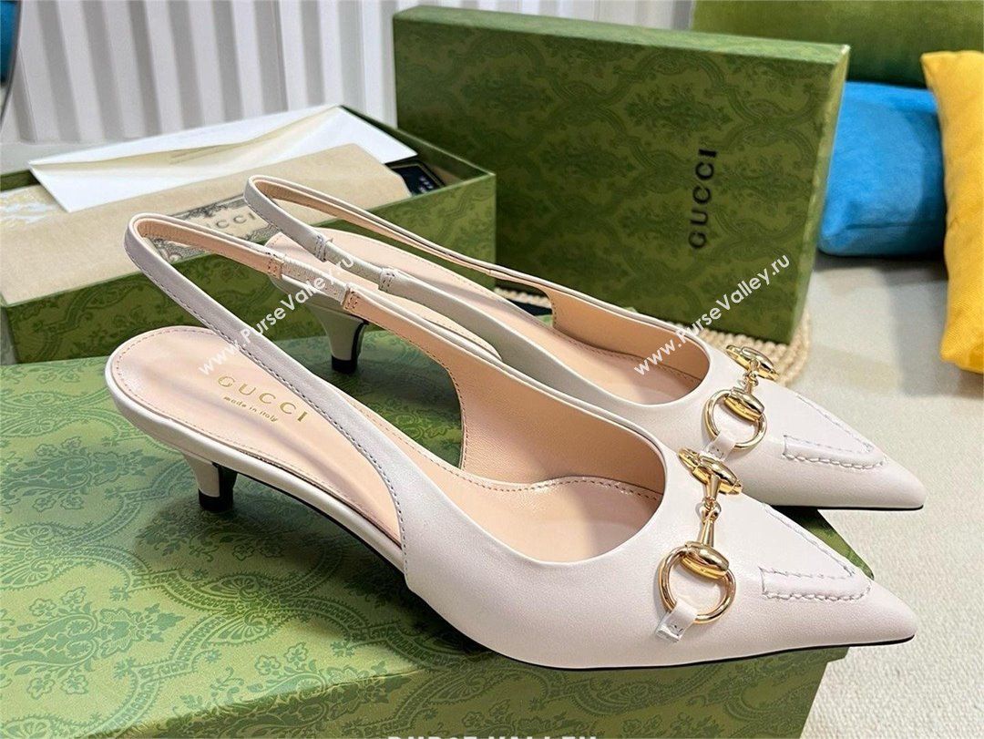 Gucci Womens Horsebit slingback pump 782407 white 2024 (MODENG-240415-09)