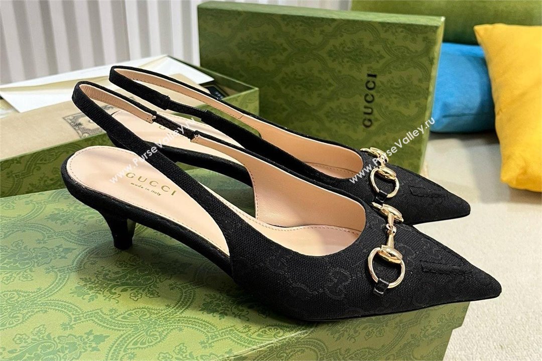 Gucci Womens GG canvas slingback pump 782407 black 2024 (MODENG-240415-13)