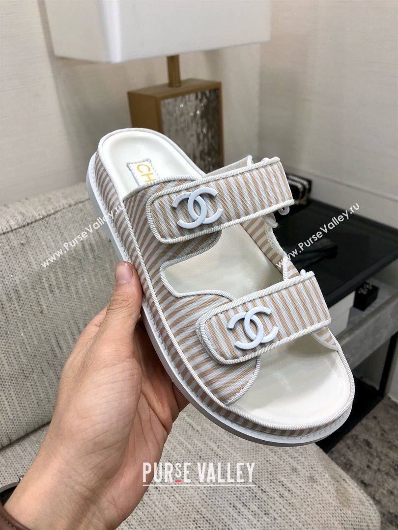 CHANEL Stripes Casual Style Party Style Footbed Sandals beige 2024 (kaola-240415-02)