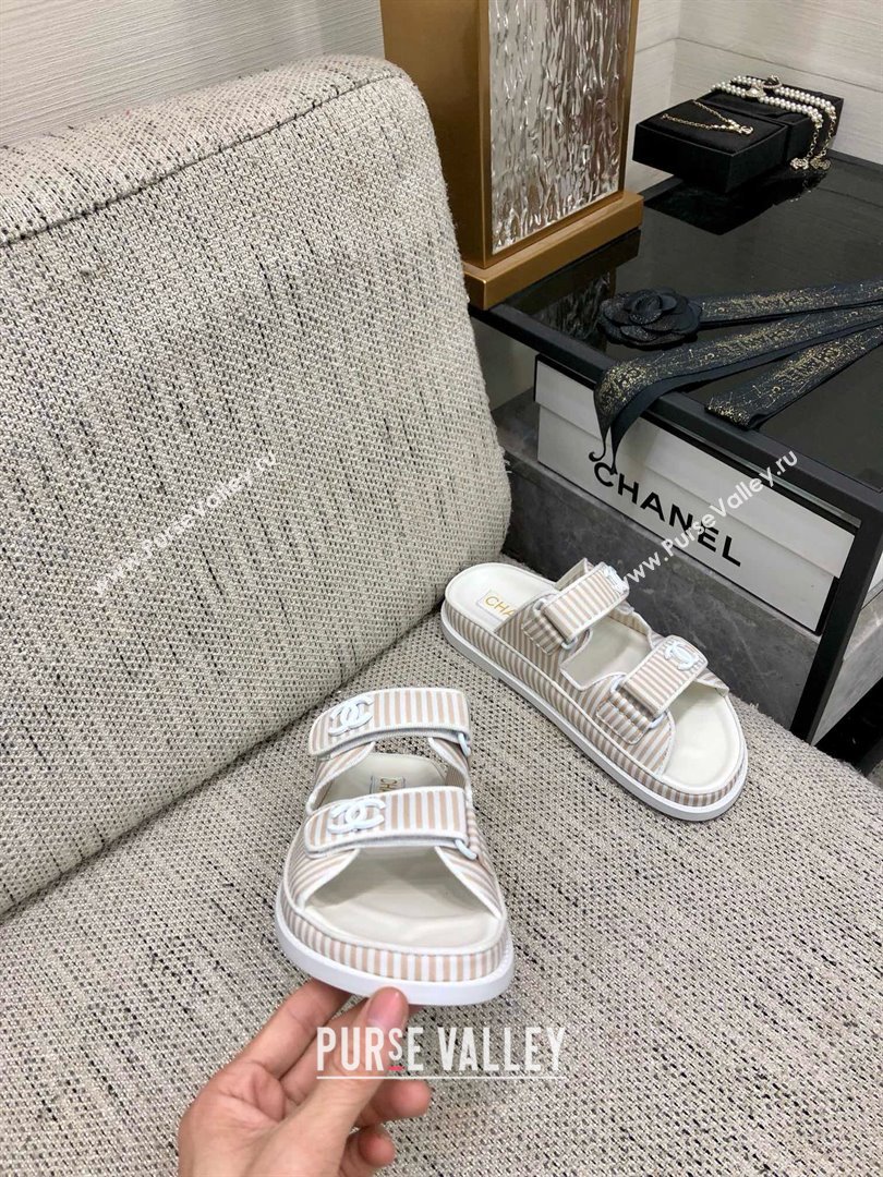 CHANEL Stripes Casual Style Party Style Footbed Sandals beige 2024 (kaola-240415-02)