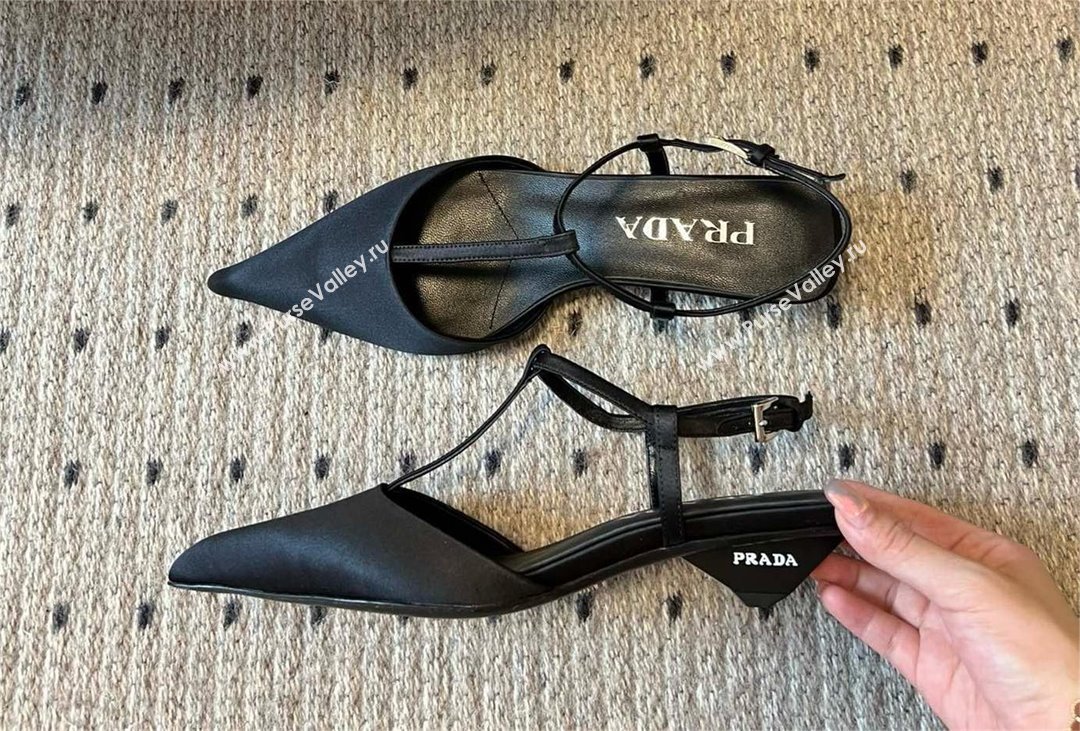 Prada Heel 3.5cm Satin slingback pumps BLACK Spring 2024 (MODENG-240415-25)