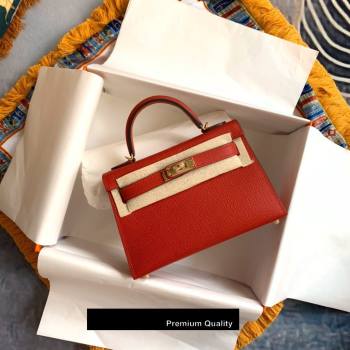 Hermes Mini Kelly II Handbag epsom leather with Gold Hardware half handmade red (fuli-8710)