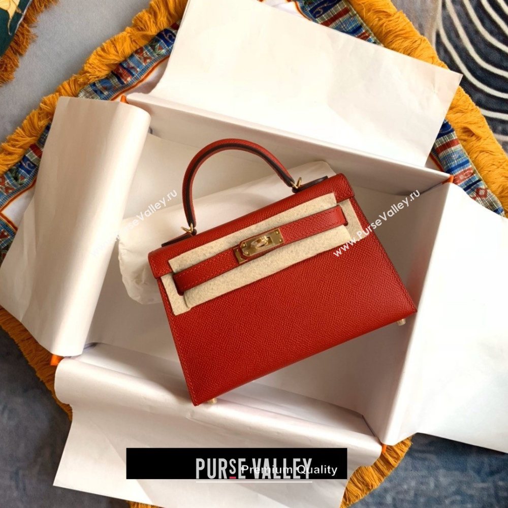 Hermes Mini Kelly II Handbag epsom leather with Gold Hardware half handmade red (fuli-8710)