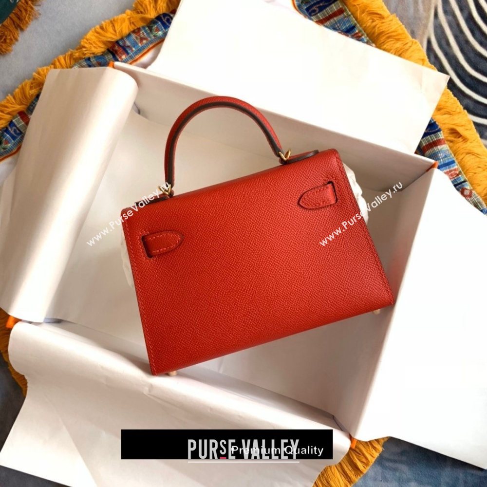 Hermes Mini Kelly II Handbag epsom leather with Gold Hardware half handmade red (fuli-8710)