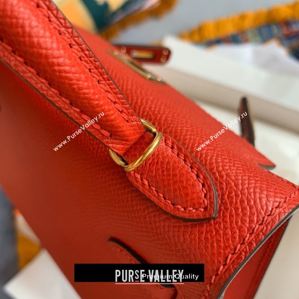 Hermes Mini Kelly II Handbag epsom leather with Gold Hardware half handmade red (fuli-8710)