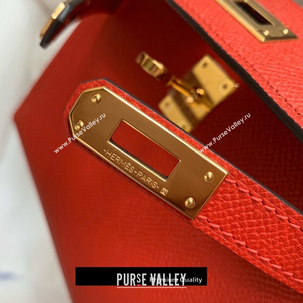 Hermes Mini Kelly II Handbag epsom leather with Gold Hardware half handmade red (fuli-8710)