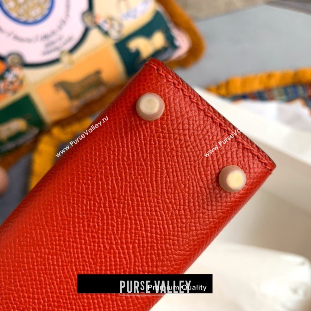 Hermes Mini Kelly II Handbag epsom leather with Gold Hardware half handmade red (fuli-8710)