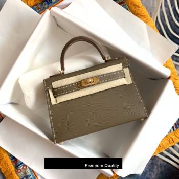 Hermes Mini Kelly II Handbag epsom leather with Gold Hardware half handmade elephant gray (fuli-8517)