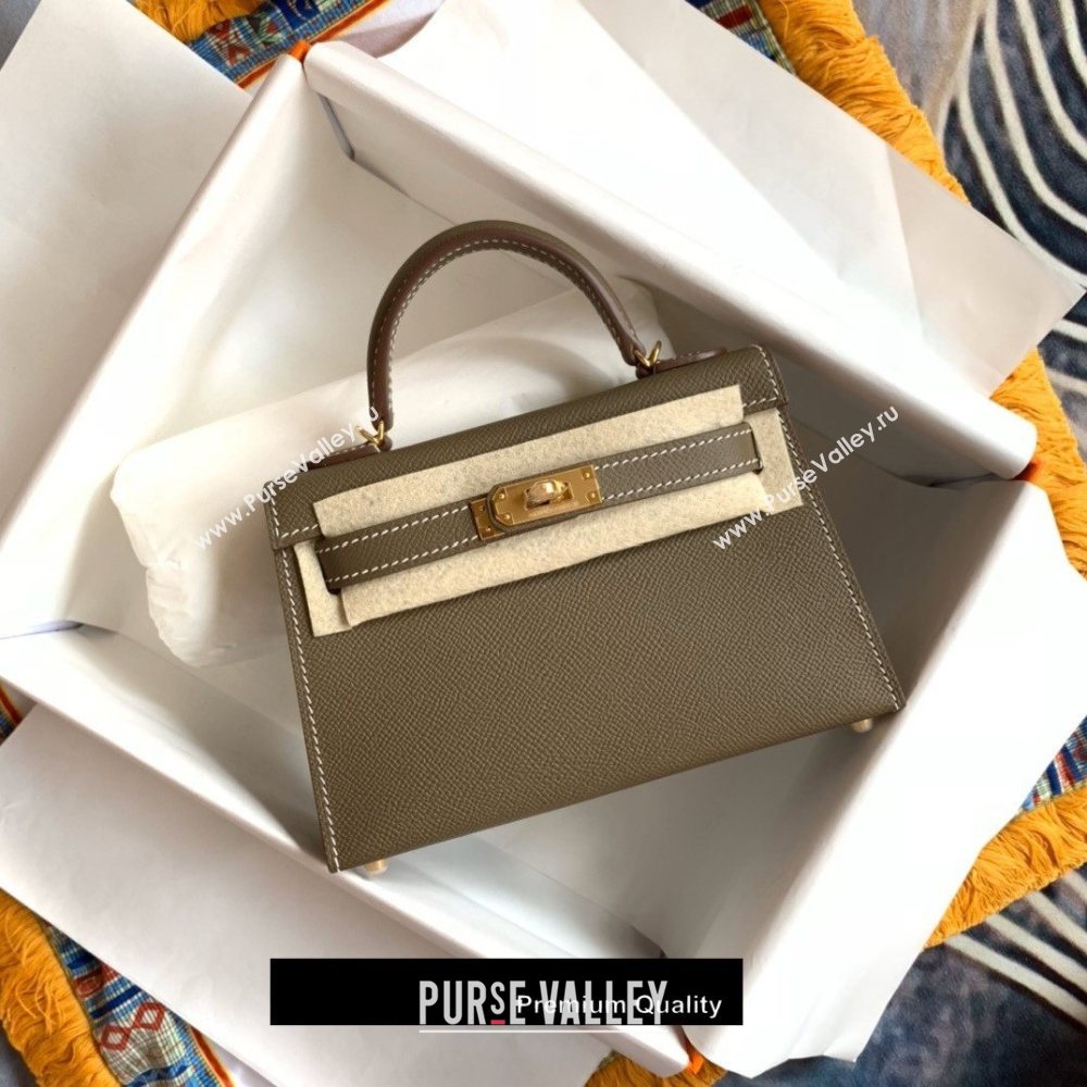 Hermes Mini Kelly II Handbag epsom leather with Gold Hardware half handmade elephant gray (fuli-8517)