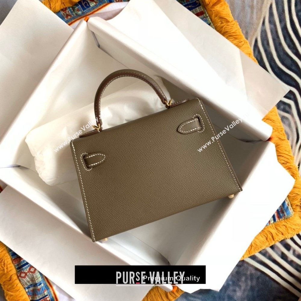 Hermes Mini Kelly II Handbag epsom leather with Gold Hardware half handmade elephant gray (fuli-8517)