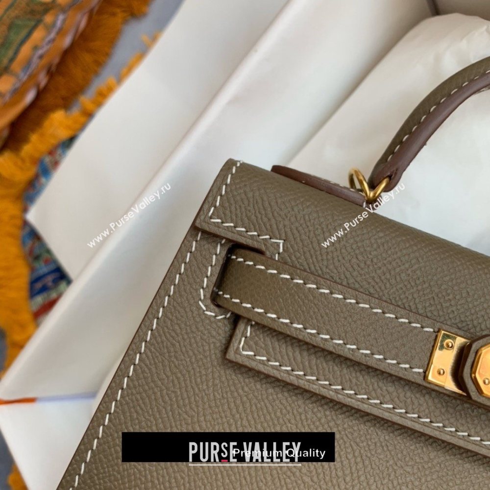 Hermes Mini Kelly II Handbag epsom leather with Gold Hardware half handmade elephant gray (fuli-8517)