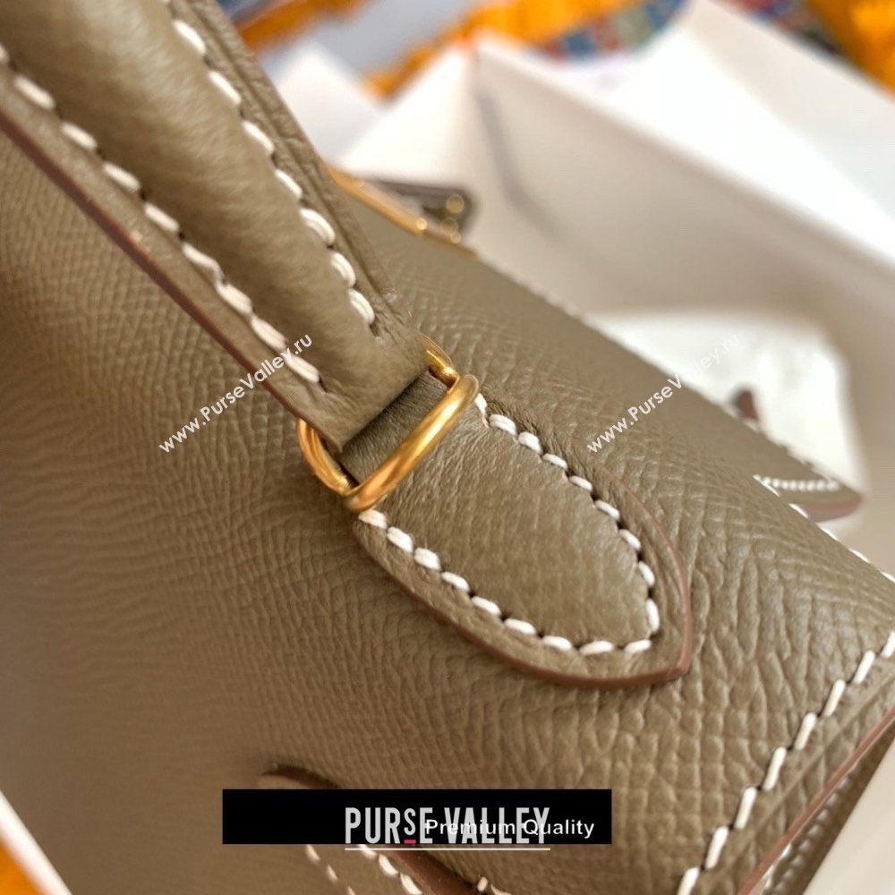 Hermes Mini Kelly II Handbag epsom leather with Gold Hardware half handmade elephant gray (fuli-8517)