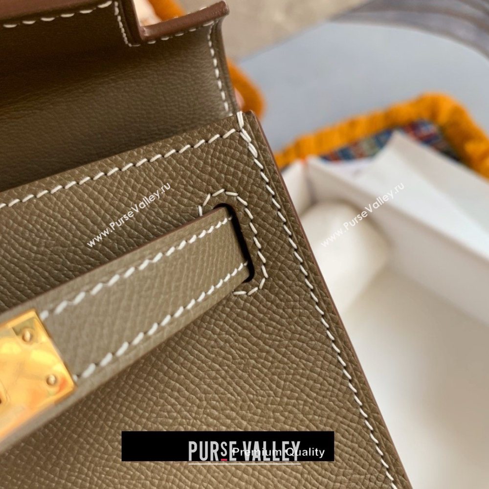 Hermes Mini Kelly II Handbag epsom leather with Gold Hardware half handmade elephant gray (fuli-8517)