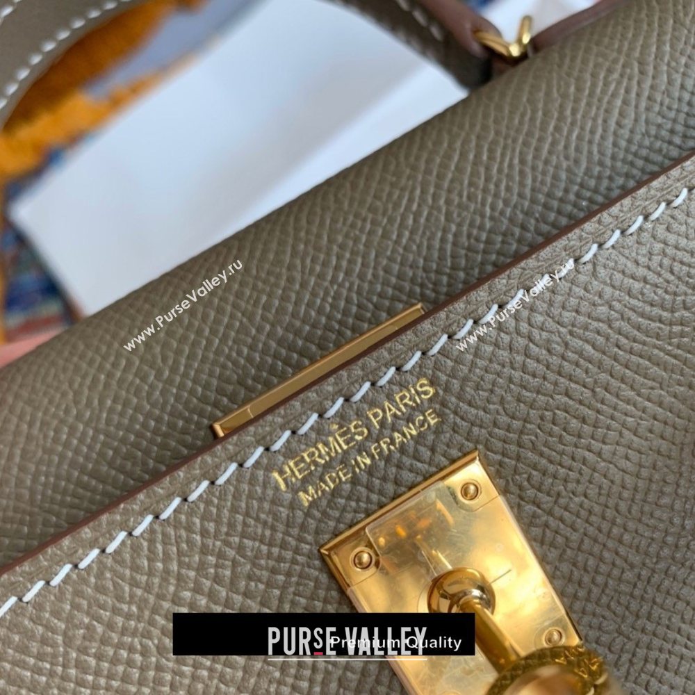 Hermes Mini Kelly II Handbag epsom leather with Gold Hardware half handmade elephant gray (fuli-8517)