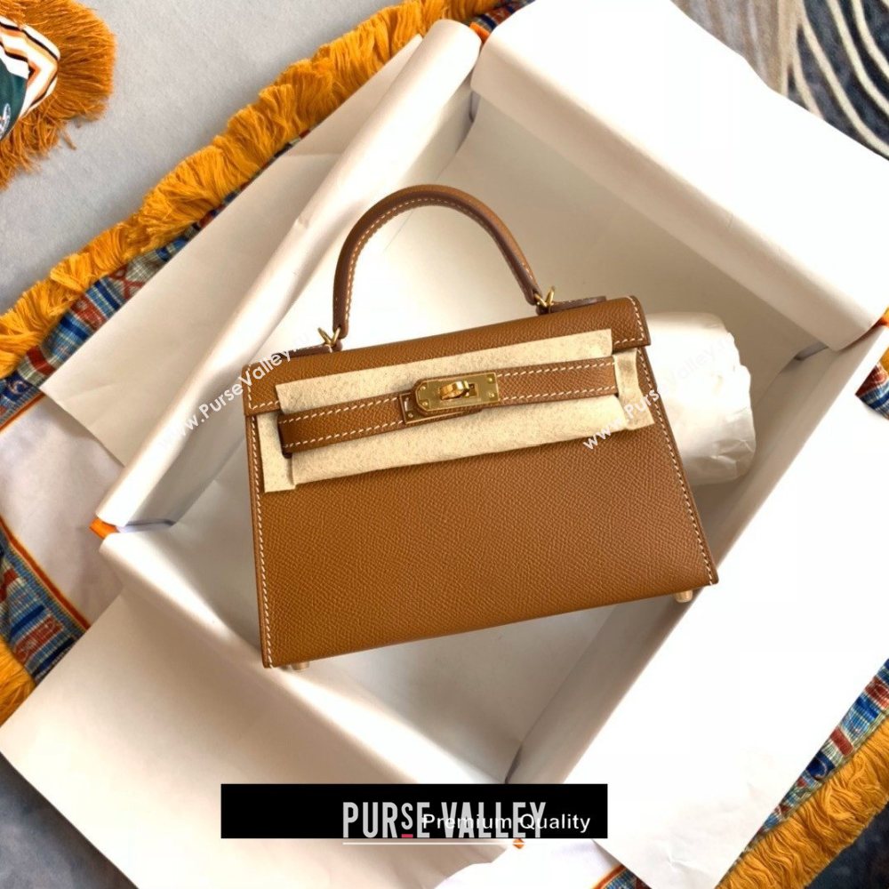 Hermes Mini Kelly II Handbag epsom leather with Gold Hardware half handmade camel (fuli-7149)