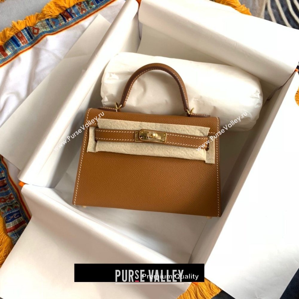 Hermes Mini Kelly II Handbag epsom leather with Gold Hardware half handmade camel (fuli-7149)