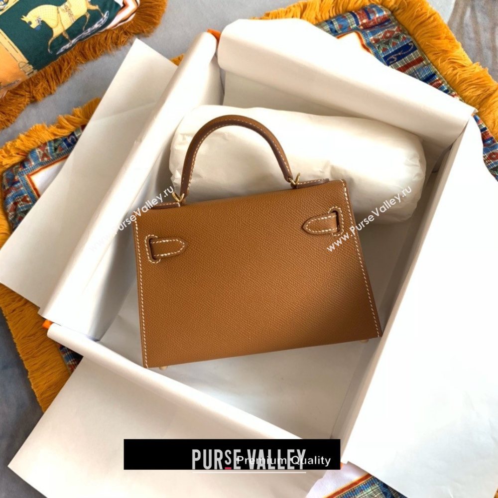 Hermes Mini Kelly II Handbag epsom leather with Gold Hardware half handmade camel (fuli-7149)