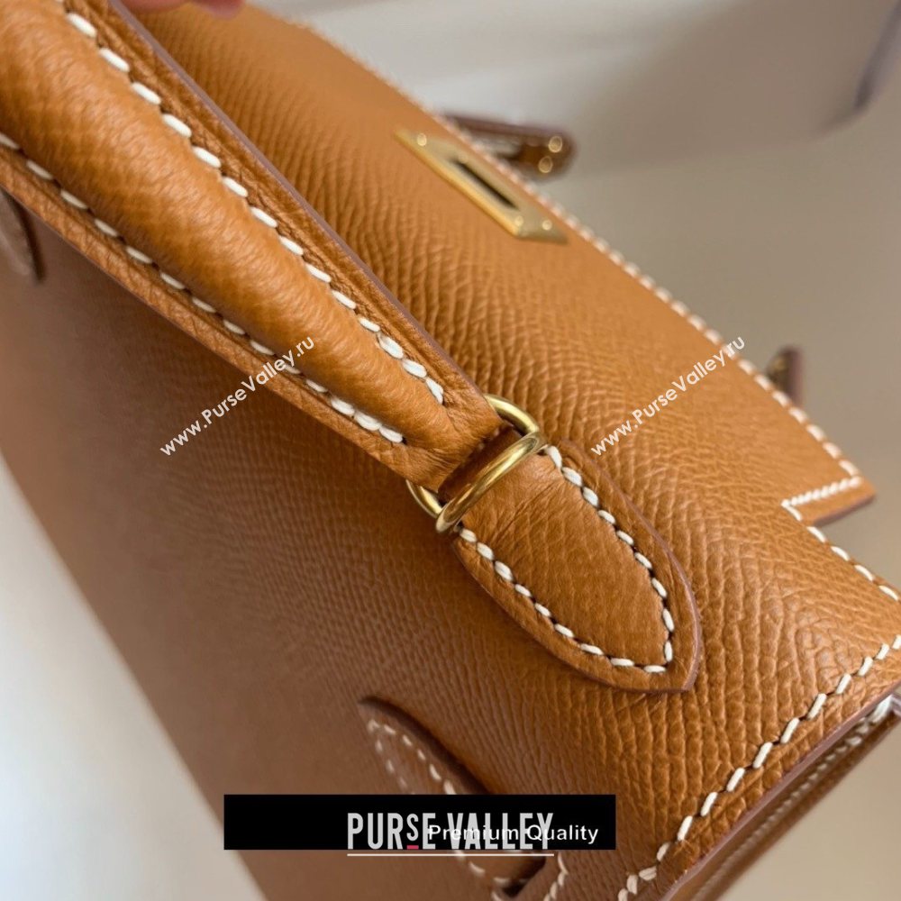 Hermes Mini Kelly II Handbag epsom leather with Gold Hardware half handmade camel (fuli-7149)