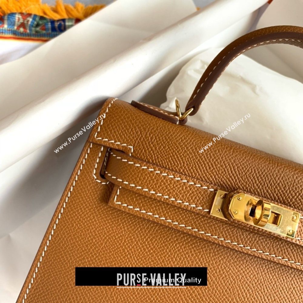 Hermes Mini Kelly II Handbag epsom leather with Gold Hardware half handmade camel (fuli-7149)