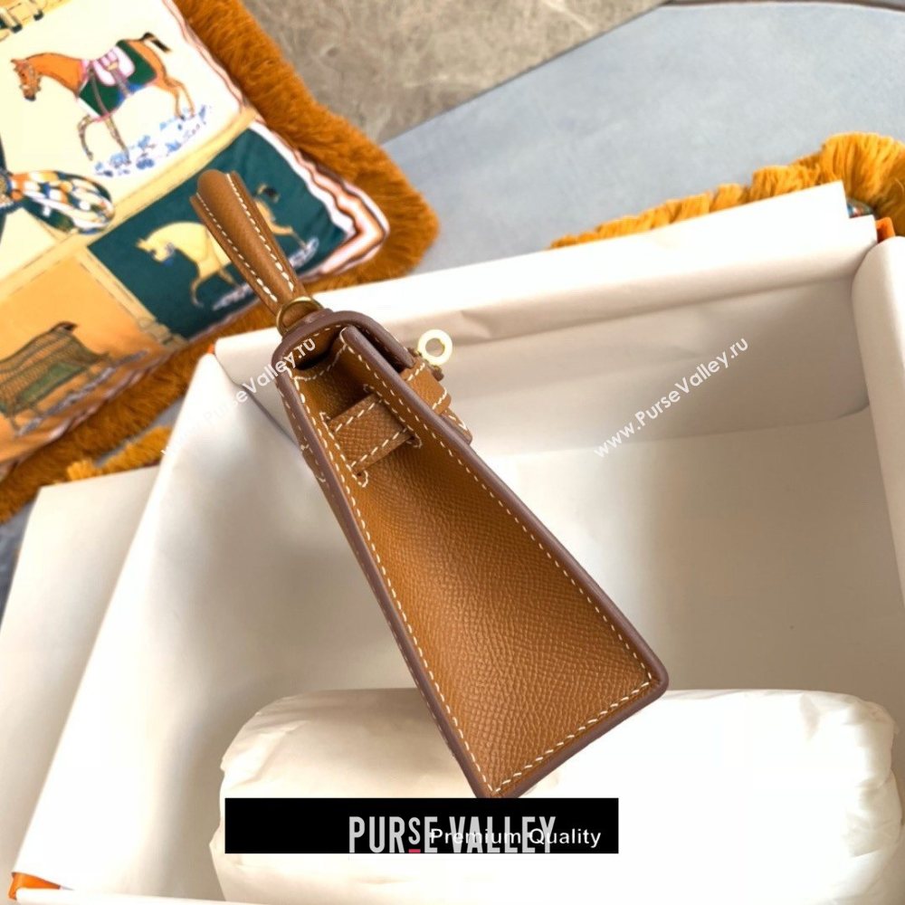 Hermes Mini Kelly II Handbag epsom leather with Gold Hardware half handmade camel (fuli-7149)