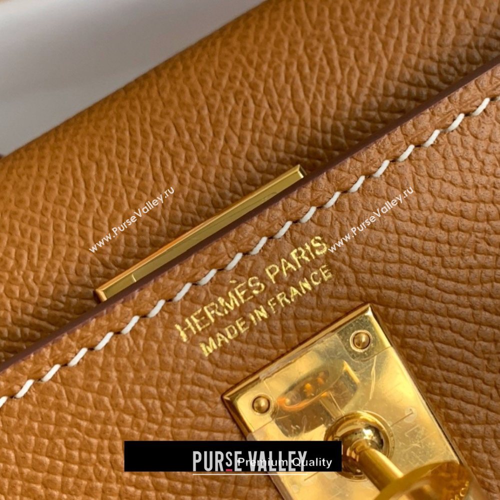 Hermes Mini Kelly II Handbag epsom leather with Gold Hardware half handmade camel (fuli-7149)