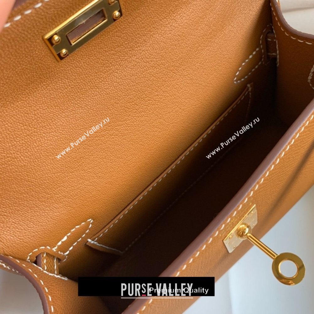 Hermes Mini Kelly II Handbag epsom leather with Gold Hardware half handmade camel (fuli-7149)