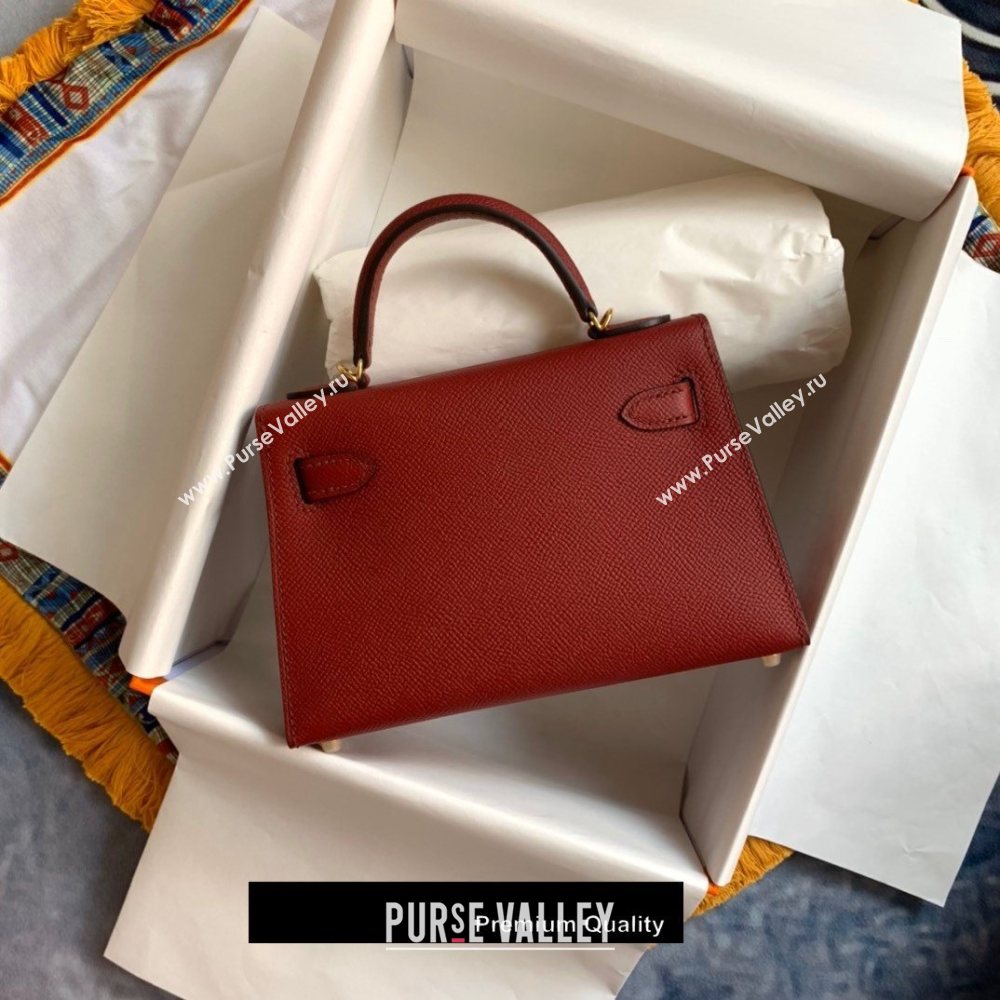 Hermes Mini Kelly II Handbag epsom leather with Gold Hardware half handmade burgundy (fuli-5287)