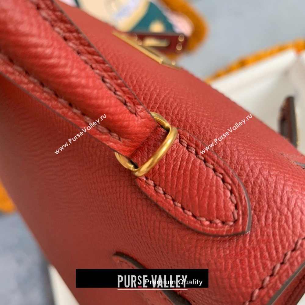 Hermes Mini Kelly II Handbag epsom leather with Gold Hardware half handmade burgundy (fuli-5287)