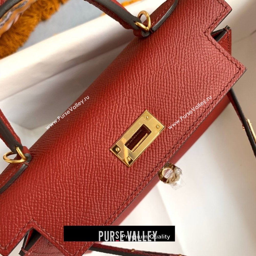 Hermes Mini Kelly II Handbag epsom leather with Gold Hardware half handmade burgundy (fuli-5287)