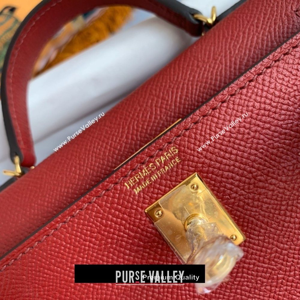 Hermes Mini Kelly II Handbag epsom leather with Gold Hardware half handmade burgundy (fuli-5287)