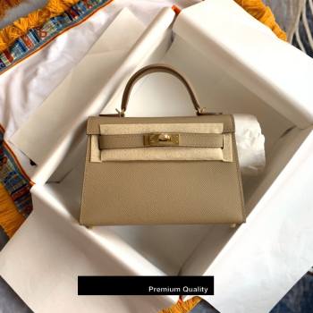 Hermes Mini Kelly II Handbag epsom leather with Gold Hardware half handmade etoupe (fuli-9617)