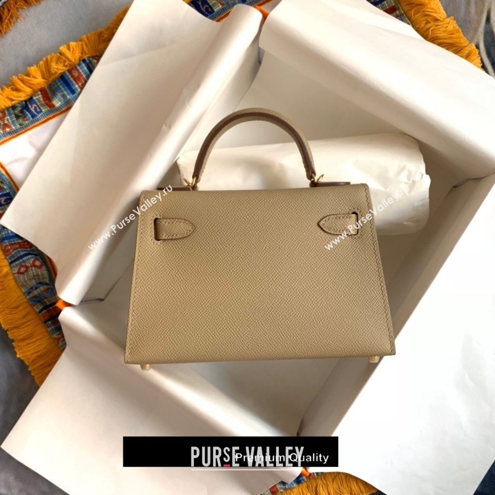 Hermes Mini Kelly II Handbag epsom leather with Gold Hardware half handmade etoupe (fuli-9617)