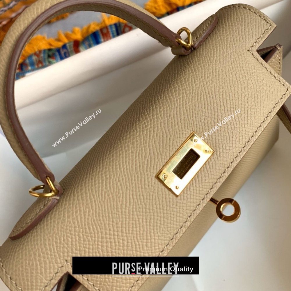 Hermes Mini Kelly II Handbag epsom leather with Gold Hardware half handmade etoupe (fuli-9617)