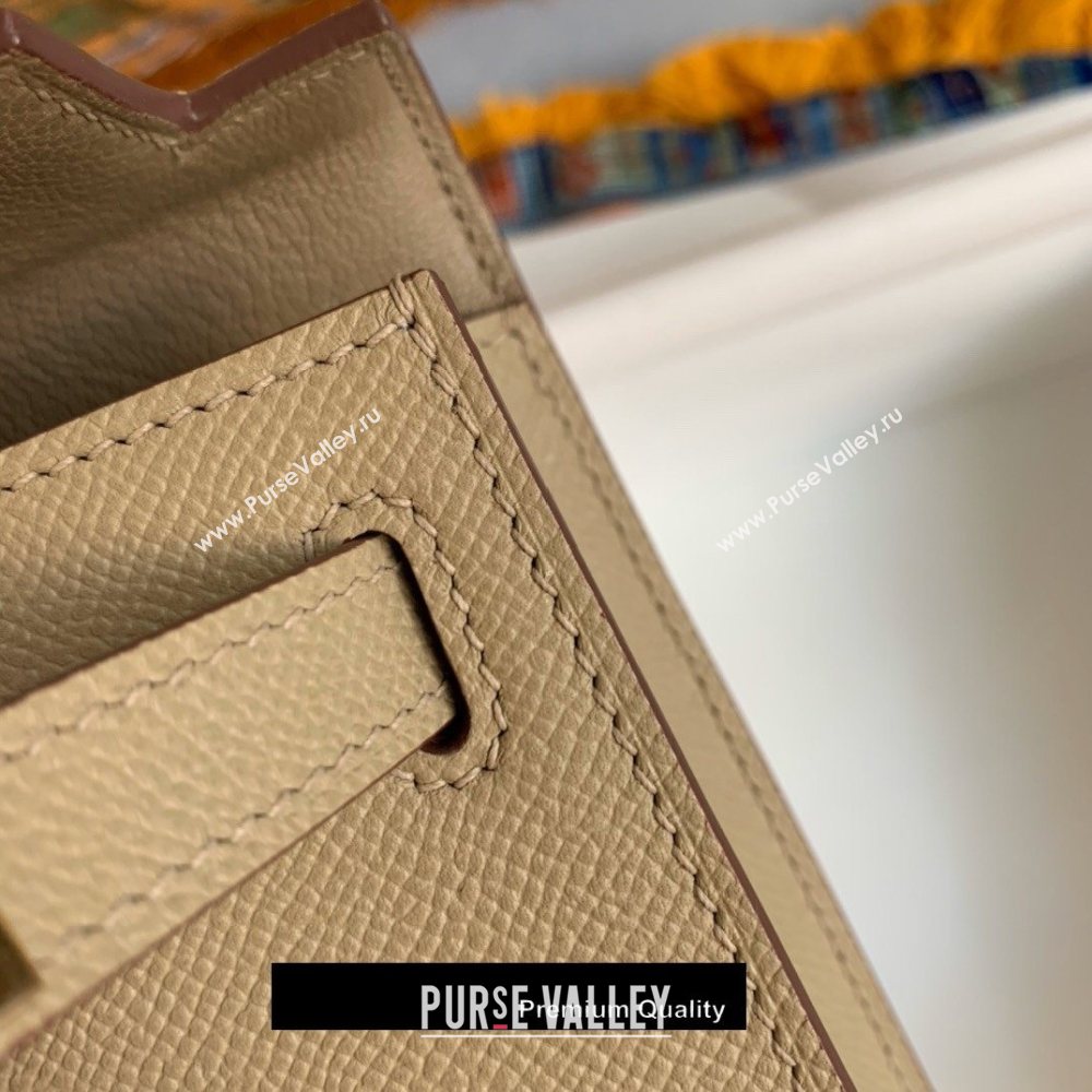 Hermes Mini Kelly II Handbag epsom leather with Gold Hardware half handmade etoupe (fuli-9617)