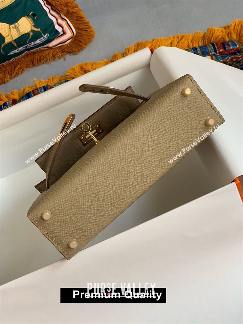 Hermes Mini Kelly II Handbag epsom leather with Gold Hardware half handmade etoupe (fuli-9617)