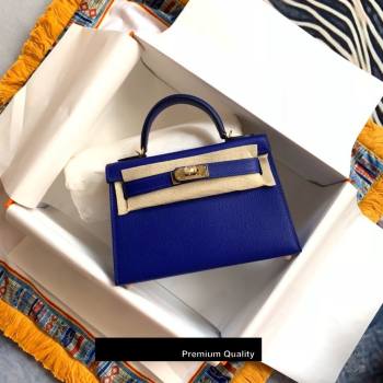 Hermes Mini Kelly II Handbag epsom leather with Gold Hardware half handmade cobalt blue (fuli-8719)