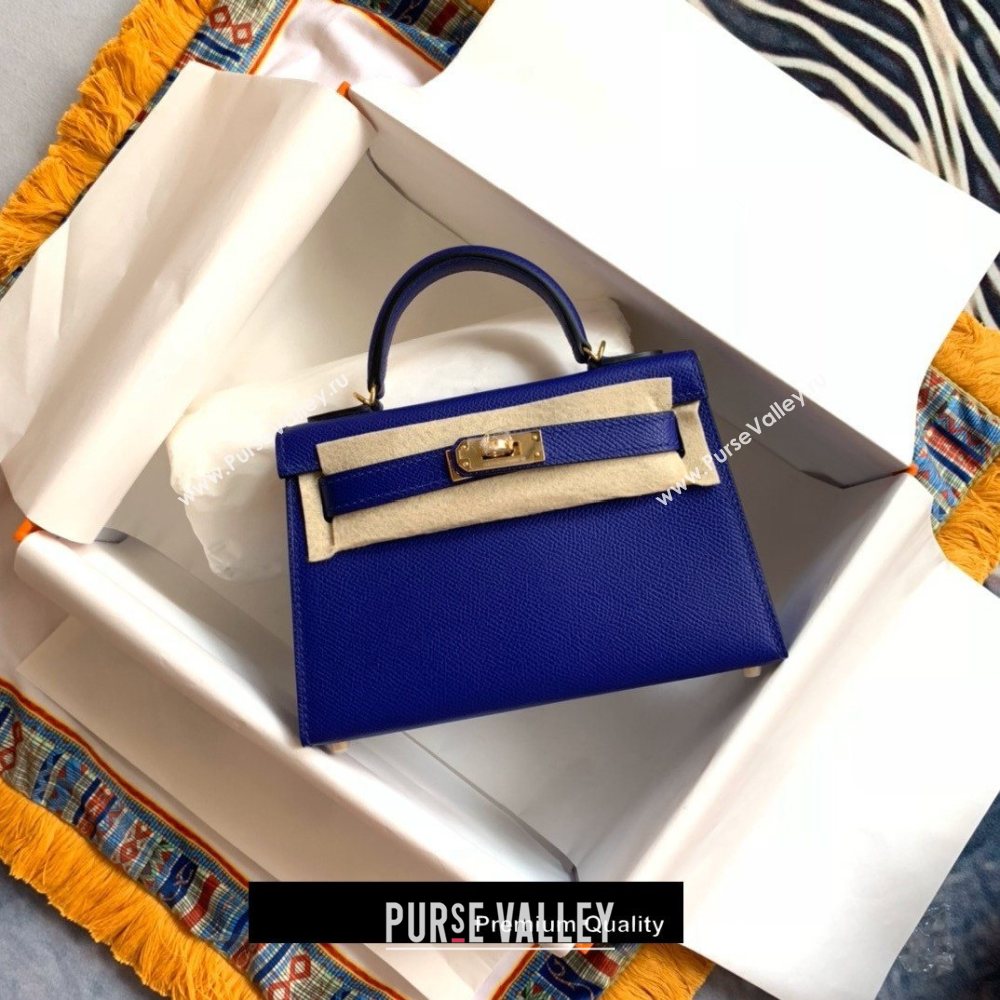 Hermes Mini Kelly II Handbag epsom leather with Gold Hardware half handmade cobalt blue (fuli-8719)