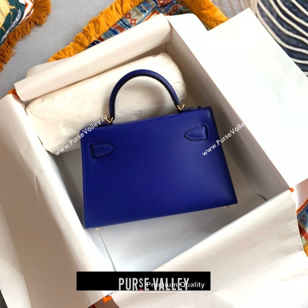 Hermes Mini Kelly II Handbag epsom leather with Gold Hardware half handmade cobalt blue (fuli-8719)