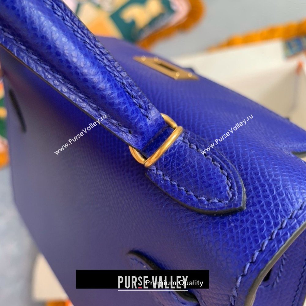 Hermes Mini Kelly II Handbag epsom leather with Gold Hardware half handmade cobalt blue (fuli-8719)