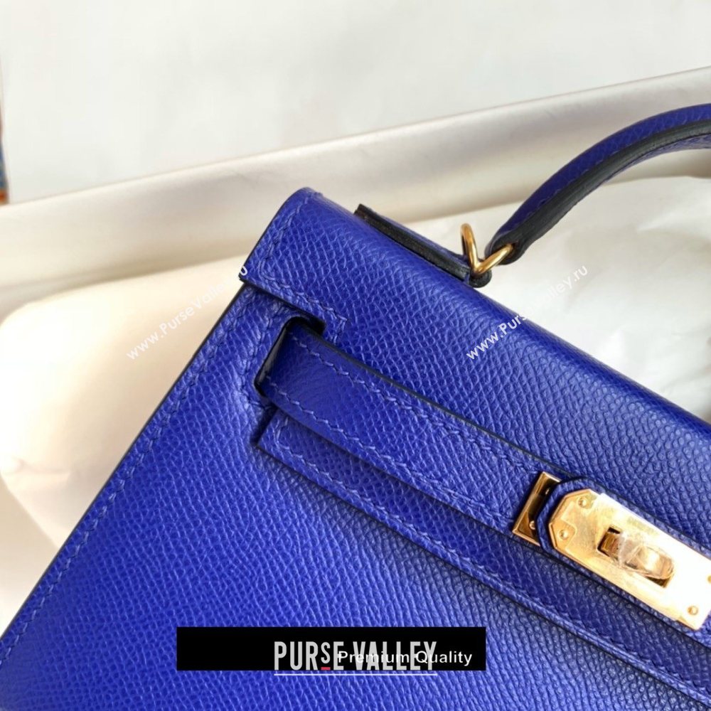 Hermes Mini Kelly II Handbag epsom leather with Gold Hardware half handmade cobalt blue (fuli-8719)