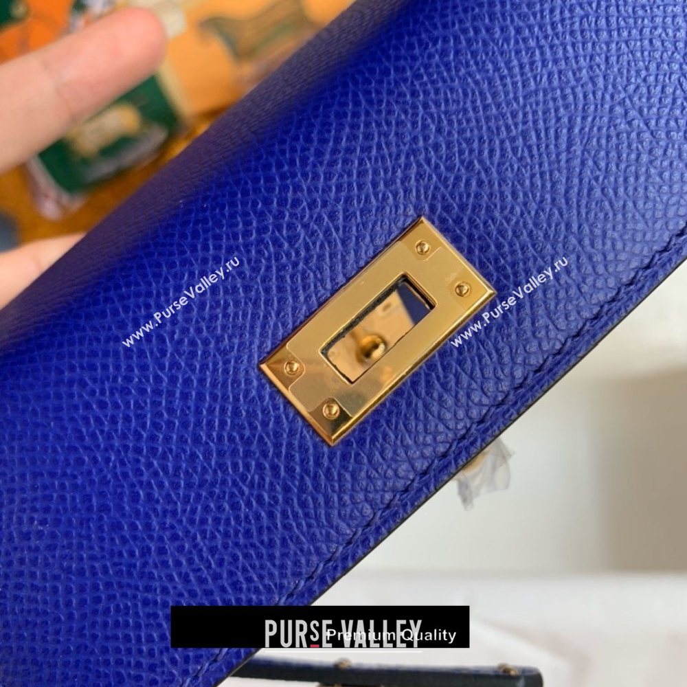 Hermes Mini Kelly II Handbag epsom leather with Gold Hardware half handmade cobalt blue (fuli-8719)