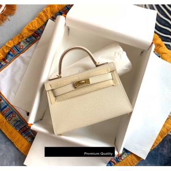 Hermes Mini Kelly II Handbag epsom leather with Gold Hardware half handmade White (fuli-6971)