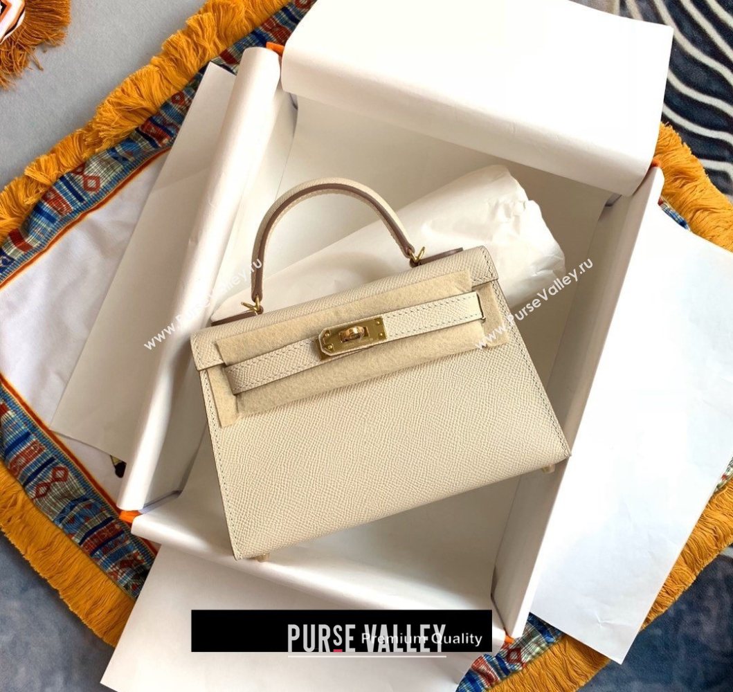 Hermes Mini Kelly II Handbag epsom leather with Gold Hardware half handmade White (fuli-6971)