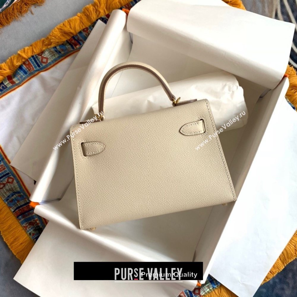 Hermes Mini Kelly II Handbag epsom leather with Gold Hardware half handmade White (fuli-6971)