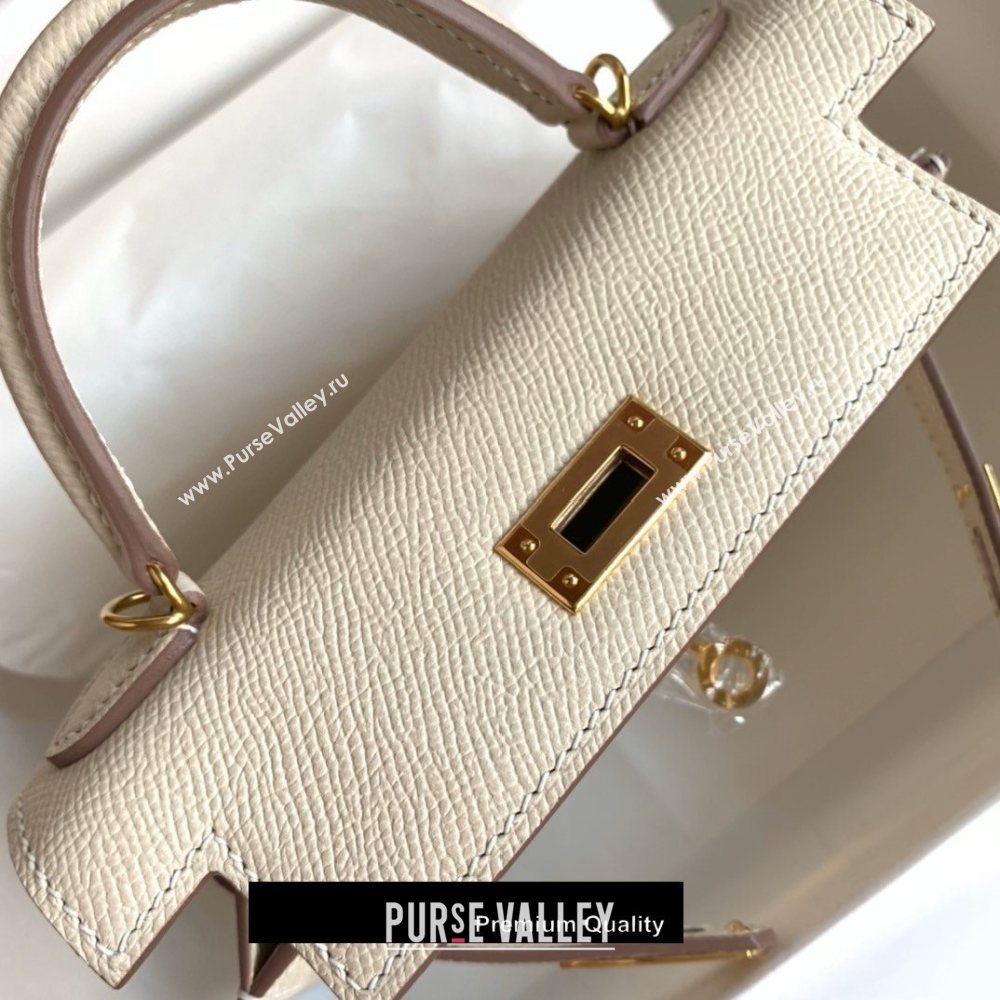 Hermes Mini Kelly II Handbag epsom leather with Gold Hardware half handmade White (fuli-6971)