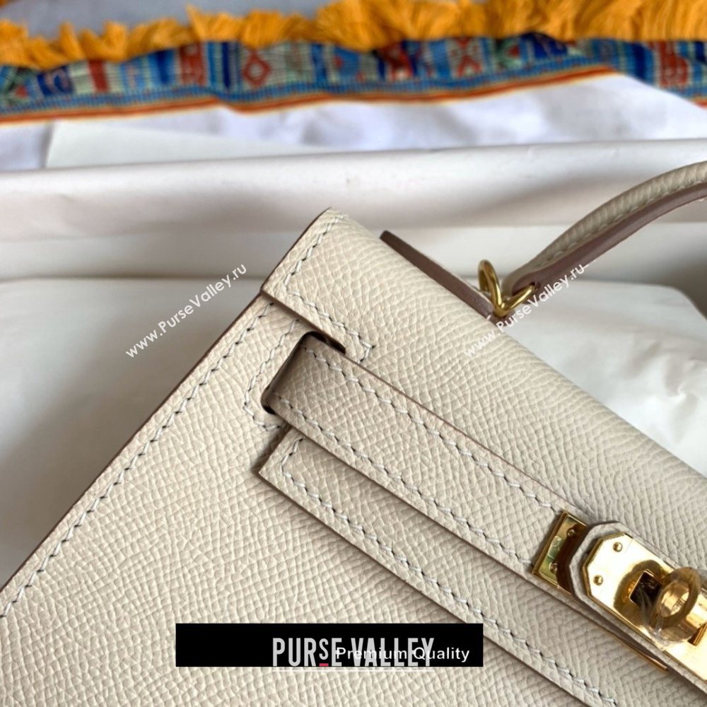 Hermes Mini Kelly II Handbag epsom leather with Gold Hardware half handmade White (fuli-6971)