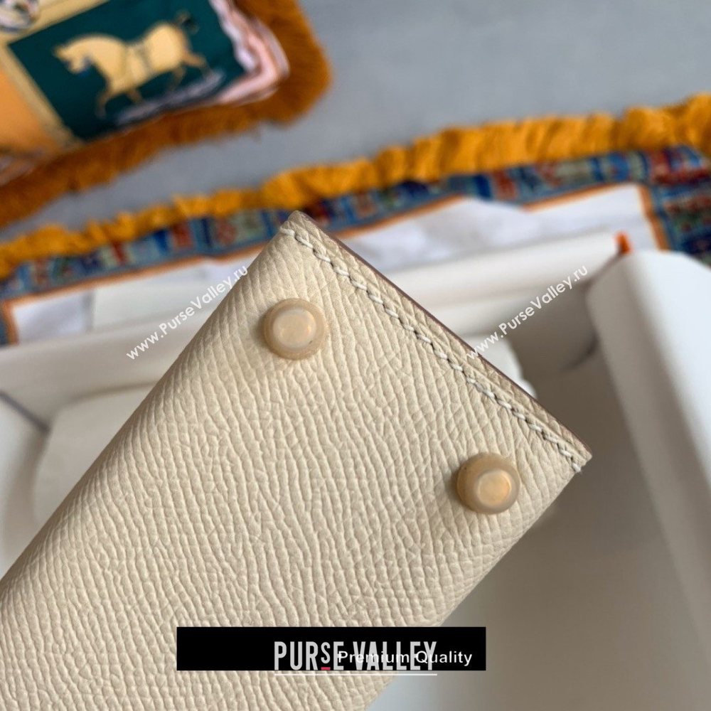 Hermes Mini Kelly II Handbag epsom leather with Gold Hardware half handmade White (fuli-6971)