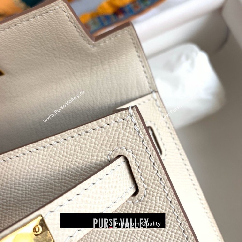 Hermes Mini Kelly II Handbag epsom leather with Gold Hardware half handmade White (fuli-6971)