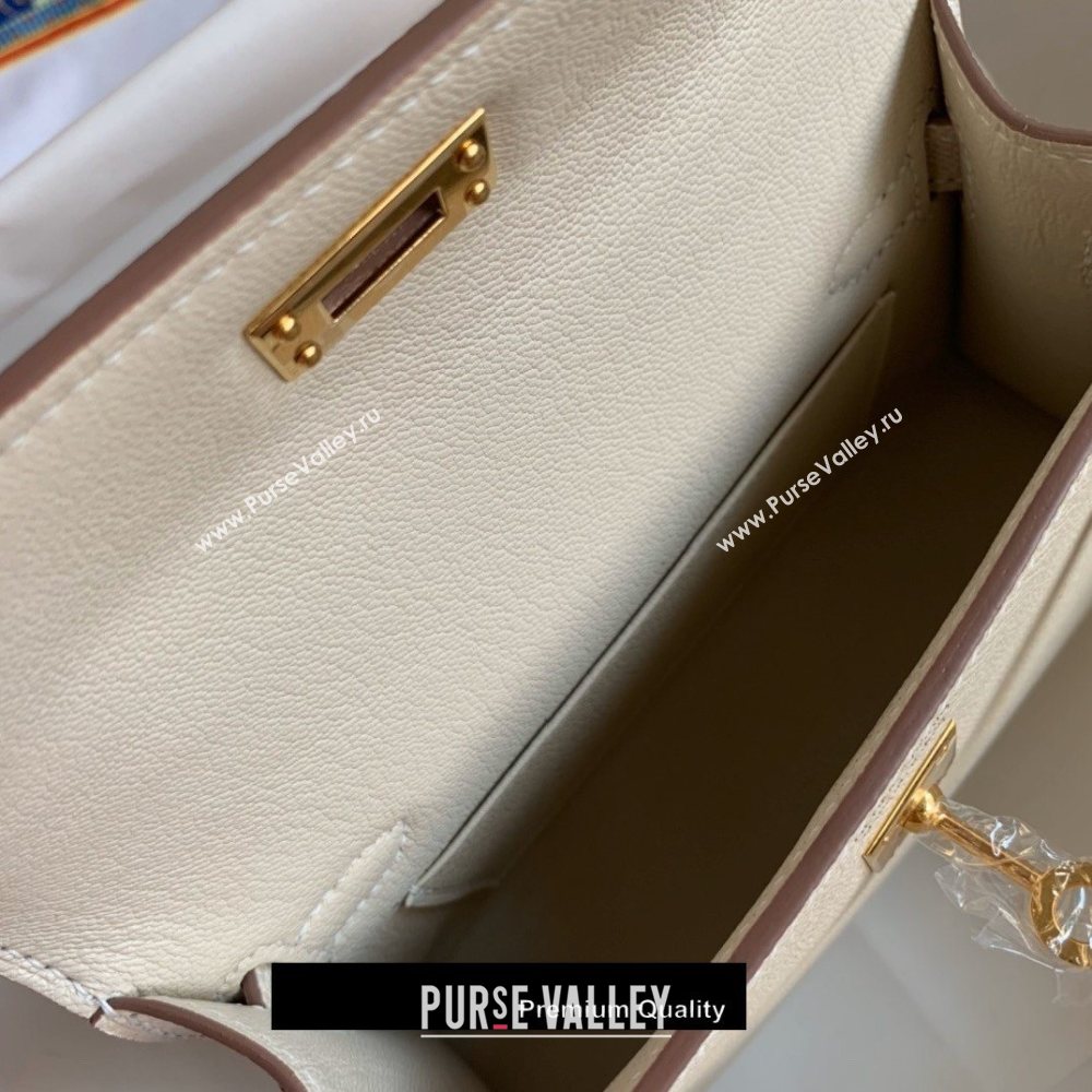 Hermes Mini Kelly II Handbag epsom leather with Gold Hardware half handmade White (fuli-6971)