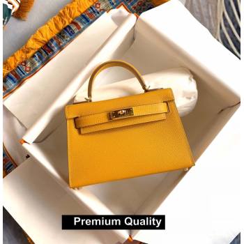 Hermes Mini Kelly II Handbag epsom leather with Gold Hardware half handmade yellow (fuli-8291)